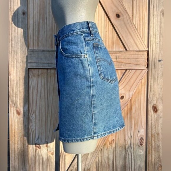 Vintage 90s Levi's Blue Denim Button Up Mini Skirt~7~ - Picture 3 of 7
